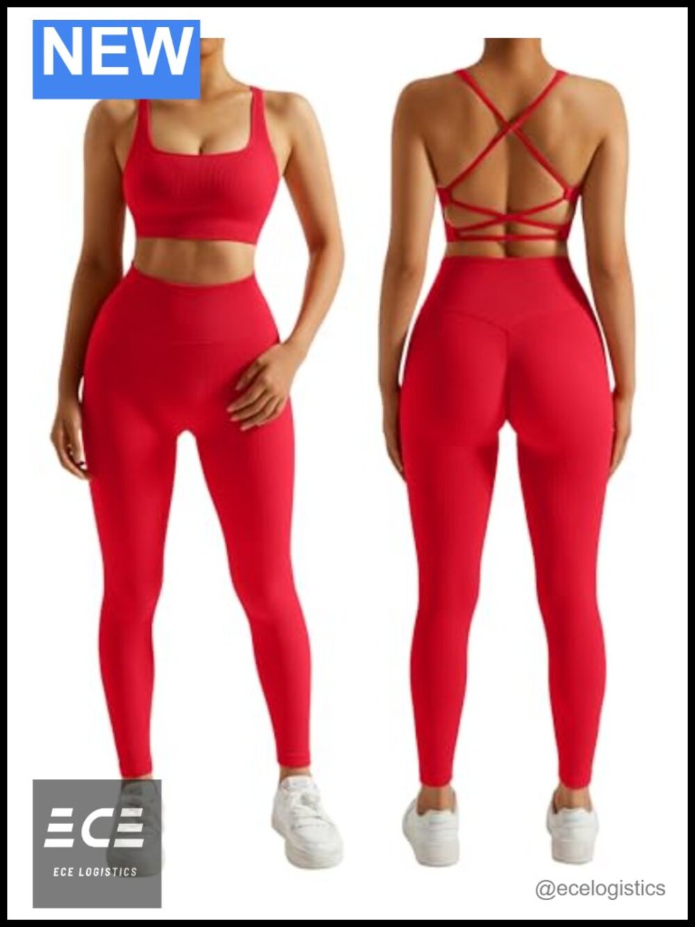 Ribbed 2 Piece Workout Set Backless Sports Bra Seamless Leggings Yoga Activewear